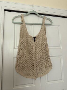 moon & madison Light Beige Crochet Button-Front Tank